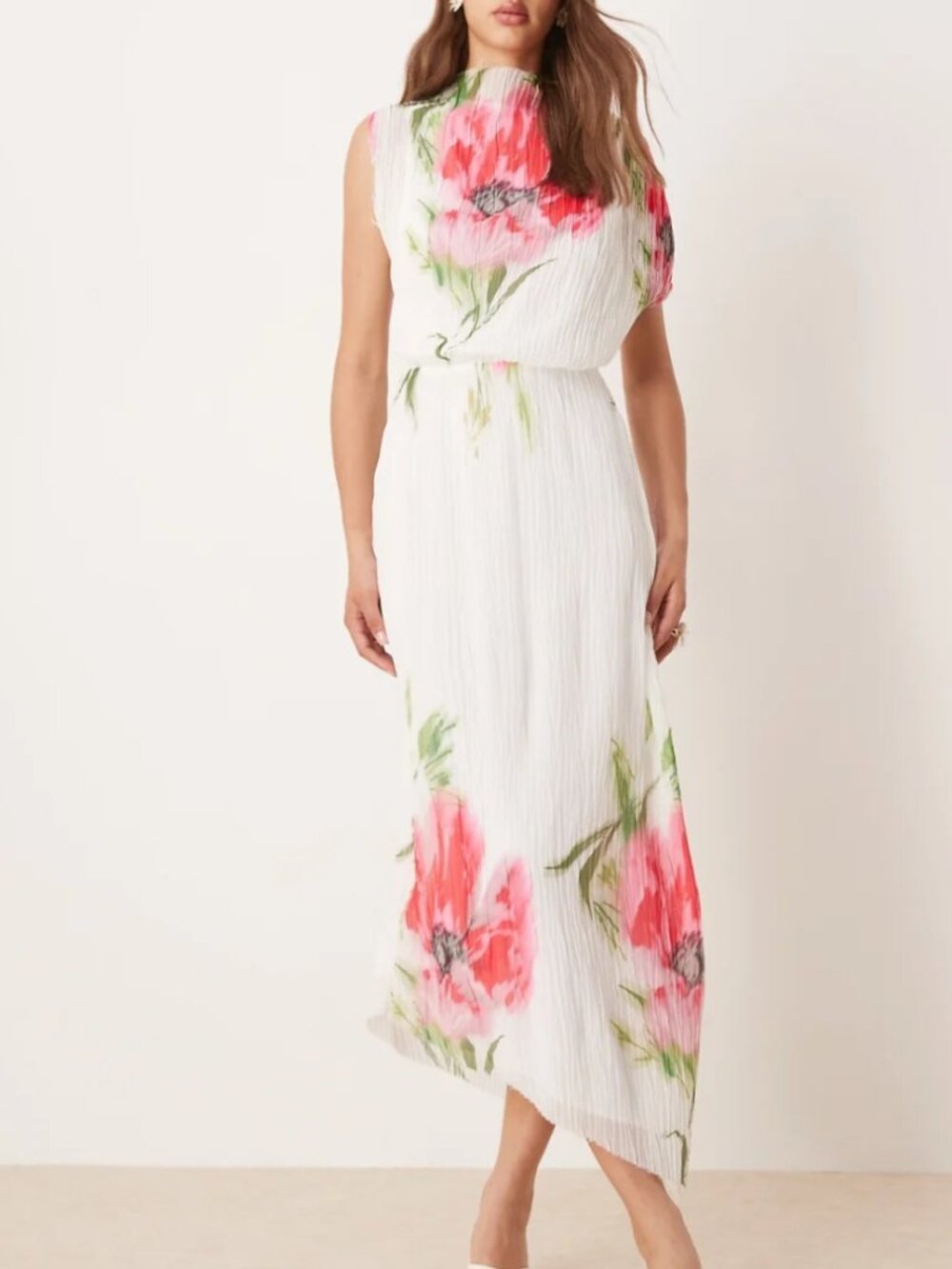 ASOS textured crinckle high neck midi dress with open back h open